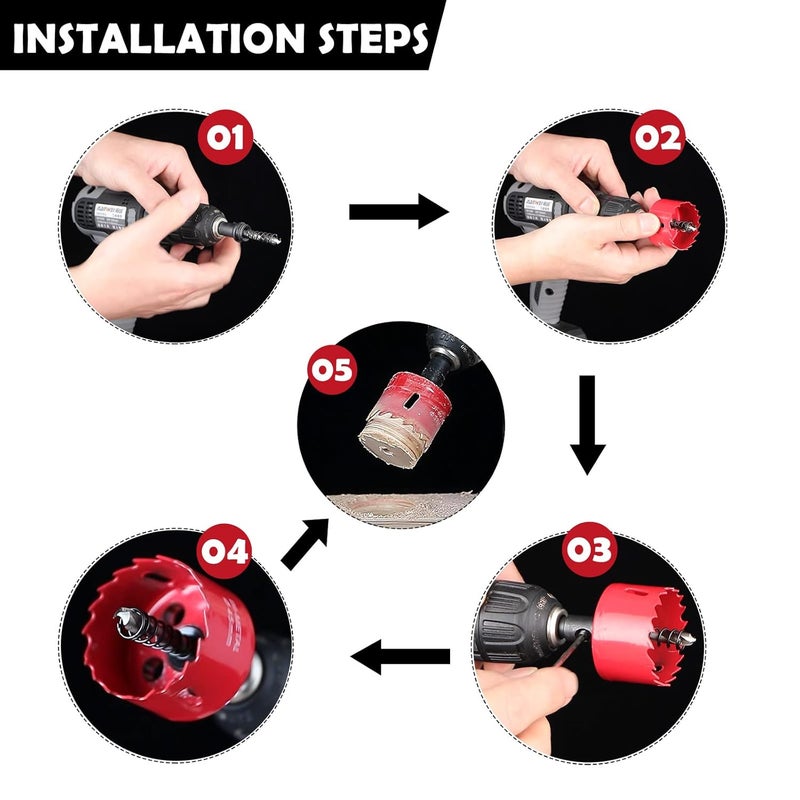 dashap 12PCS Bi-Metal Carbide Hole Saw Kit with Drill Bits for Thin Metal and Wood,Cutting Diameter 45/64'' to 2-15/16'',for Gerneral Purpose - Image 4